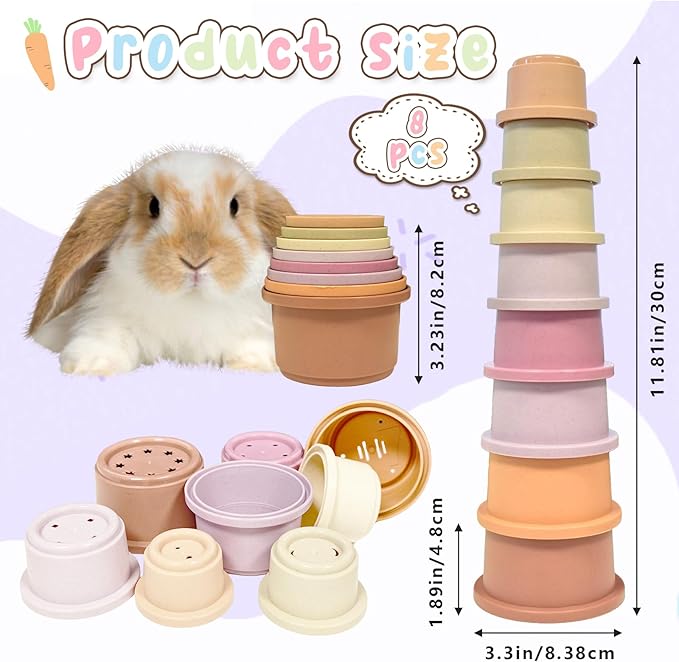 8 Pcs Stacking Cups for Small Animal Toys,Nesting Rabbit Toys of Different Sizes,Safe Plastic Colorful Nesting Toys for Bunny Guinea Pig Hiding Food and Playing (Purple)