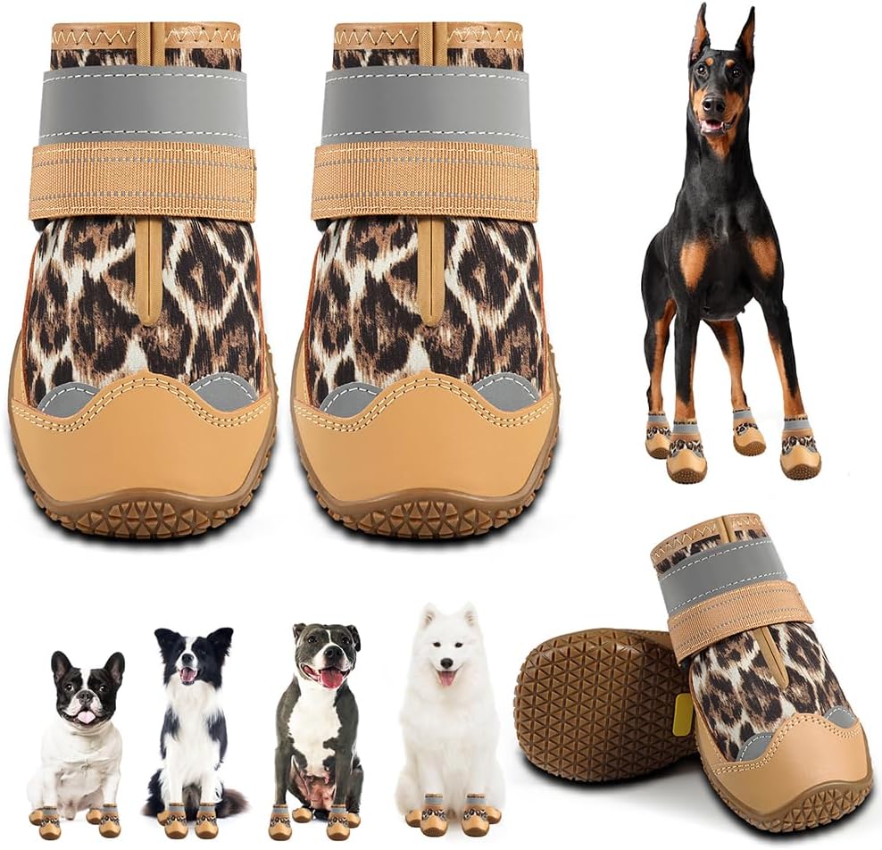 Dog Shoes for Large Dogs, Medium Dog Boots & Paw Protectors for Hardwood Floors, Outdoor Dog Booties for Hot Pavement Winter Snow Hiking, Waterproof Dog Shoes with Reflective Strips Size 3