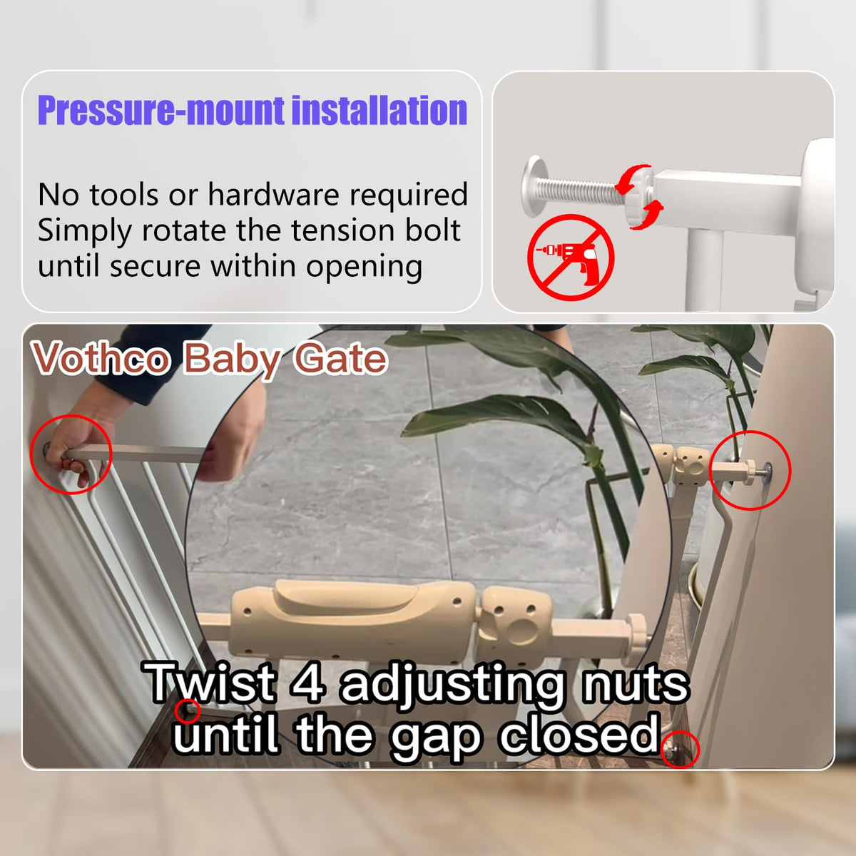 Baby Gates Extra Wide 71.5-76.4 Inch Large Baby Gates for Stairs Tension Pet Dog Gates Indoor for Doorways No Drilling Pressure Mounted Pet Gates for Kids
