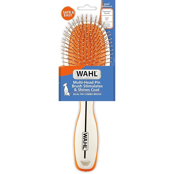 Wahl Premium Pet Double Sided Pin Bristle Brush with Patented Stacked Pin Design for Dogs - Removes Loose Hair & Stimulates the Skin while Creating a Soft Coat Shine - Model 858501