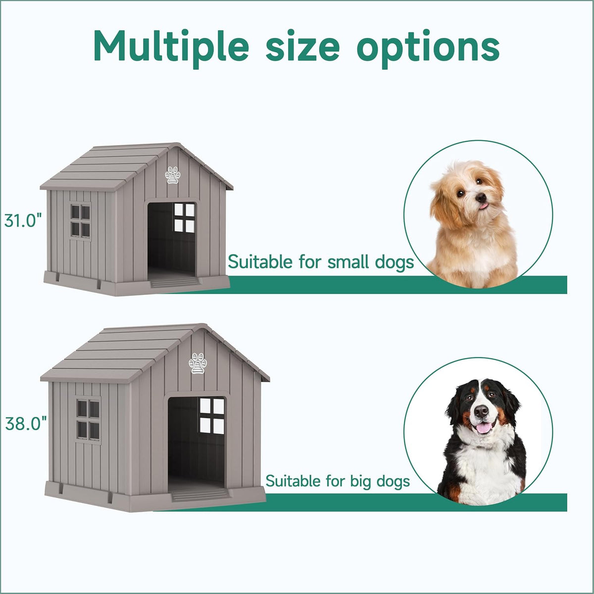 DRATO Dog House Indoor Outdoor for Small to Large Sized Dogs Indoor Outdoor Doghouse Puppy Shelter with Elevated Floor, Easy to Assemble (Light Brown, 31Inch(31.18 * 33.7 * 32.52))