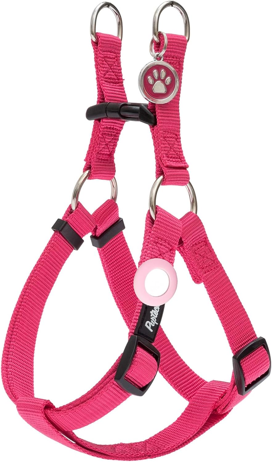 PUPTECK No Pull Dog Harness Soft Adjustable Basic Nylon Step in Puppy Vest Outdoor Walking with ID Tag and A-ir Tag Case, Hot Pink, M