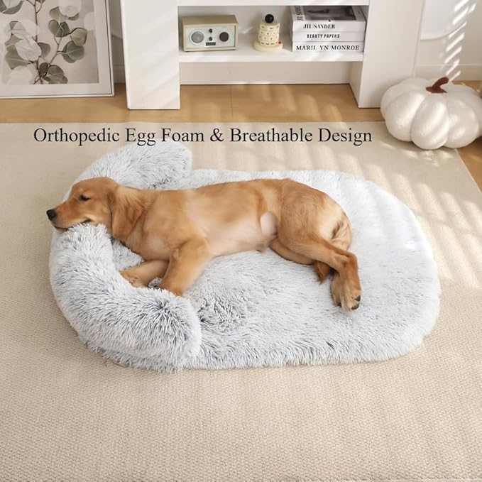 Calming Dog Bed - Fluffy Plush Mat with Removable Washable Cover | Furniture Protector for Large Dogs & Cats(Dark Grey,21.65X15.75X4.33in)