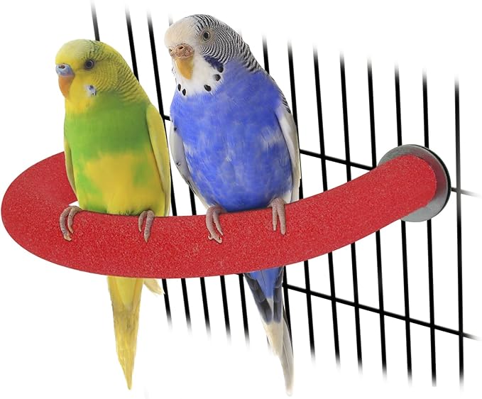 Rypet U Shape Parrot Perch Stand Toy for Paw Grinding Clean Stick Exercise, Rough-Surfaced Quartz Bird Perch Standing Cage Accessories for for Small Parakeets Cockatiels Conures Macaws Finches(Red)