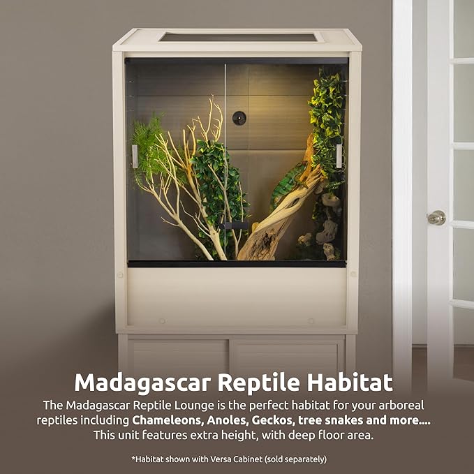 New Age Pet ECOFLEX Maple Chameleon Madagascar Vertical Reptile Habitat Lounge - Durable, Non-Toxic Wood Plastic Composite, Extra Height, Deep Floor, Removable Sliding Glass Doors with Lock