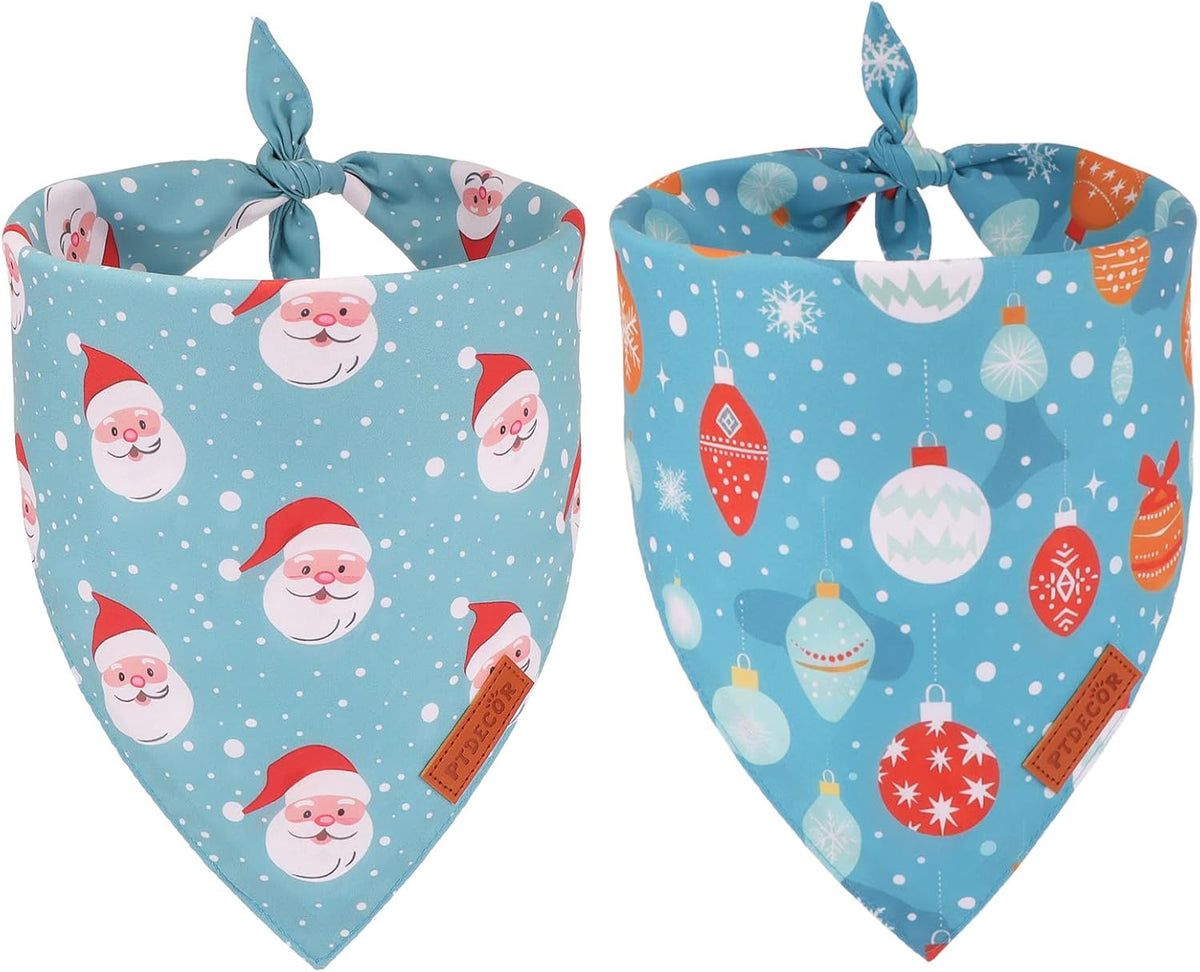 PTDECOR Christmas Dog Bandana, Xmas Light Bulb Santa Reversible Holiday Dog Scarf, Triangle Christmas Bandanas for Medium Large Dogs Pets (Large)