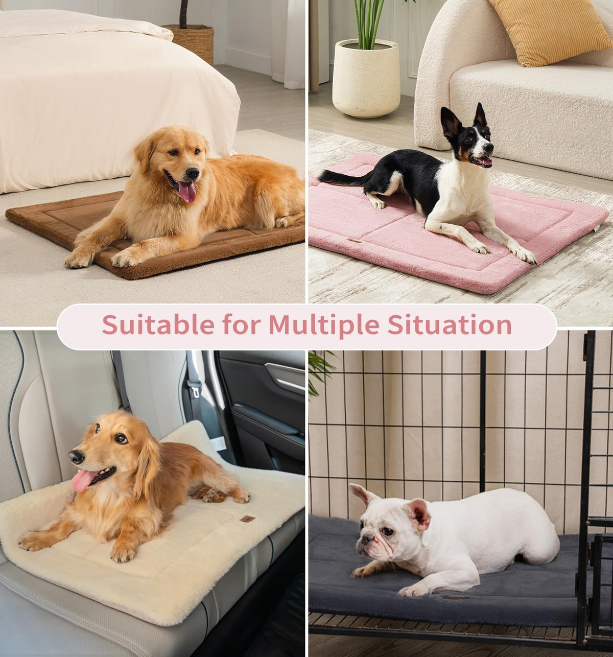 MADE 4 PETS Dog Crate Pad Bed for Small Dogs, Washable & Reversible, Anti-Slip Kennel Mat for Cozy Sleeping, Soft Fluffy Dog Bed for Indoor & Outdoor Use, 24"x18", Pink