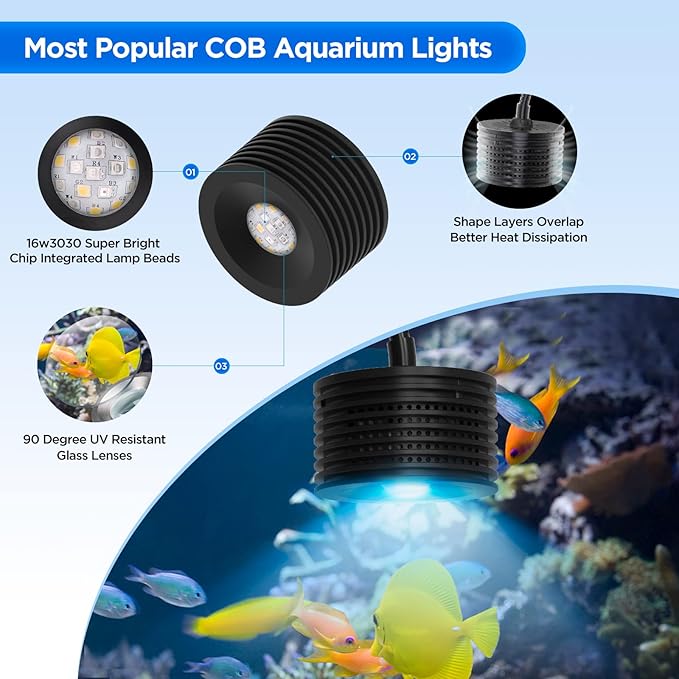 Full Spectrum Aquarium Light, Adjustable Saltwater Super Bright Fish Tank Light for Reef, Coral, Planted Nano Saltwater Aquarium Tank (A-20 Saltwater 16W)