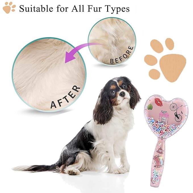 Small Dog Brush, Soft Dog Grooming Brush for Shih Tzus, Yorkies, Maltipoos, Maltese, Love Shape Puppy Massaging Pet Hair Brush, Cat Brush, for Small Dogs Cats of All Hair Types (Rose Pink)