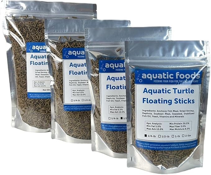 Aquatic Foods Inc. Aquatic Turtle 3/8" x 1/8" 30% Protein Floating Sticks for Aquatic & Semi Aquatic Red Ear, Painted. Map, Soft Shell Pond Turtles...WL…1-lb Foil Pouch Bag