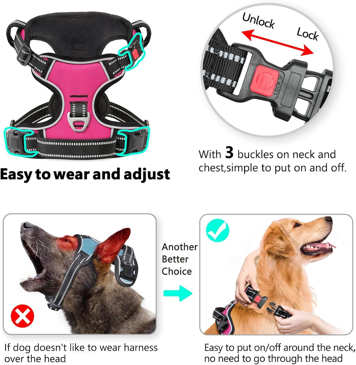 Timos No Pull Dog Harness, No Choke Front Lead Dog Reflective Harness, Adjustable Soft Padded Pet Vest with Easy Control Handle for Small Medium Large Dogs, X-Large (Pack of 1)