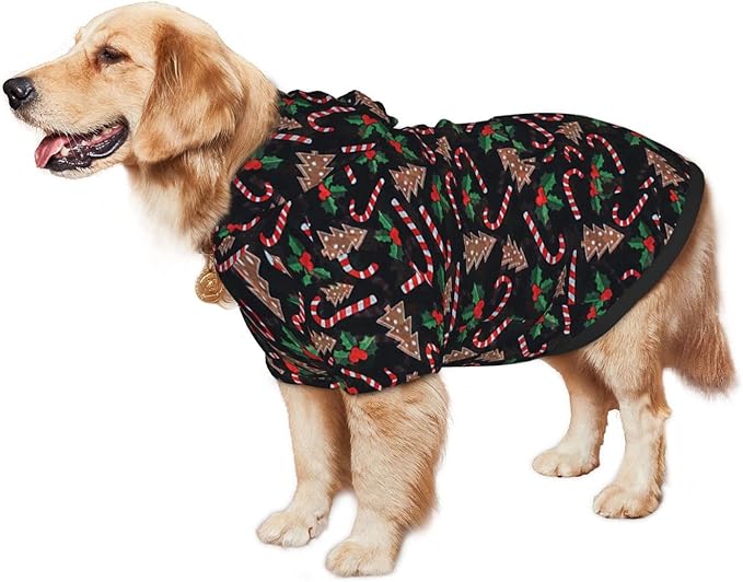 Christmas Tree Black Hoodie,Christmas Cosplay Dog Clothes with Pocket and Hat Winter Clothes Sweaters XXX-Large