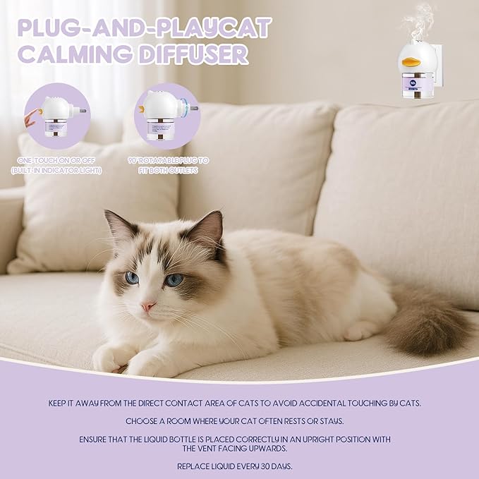 80S Cat Calming Diffuser Kit – Cat Pheromones Calming Liquid, Cat Pheromones Diffuser, 30 Days Continuous Stress & Anxiety Relief, Perfect for Multi-Cat Households, Fits All Common Diffuser Plug in