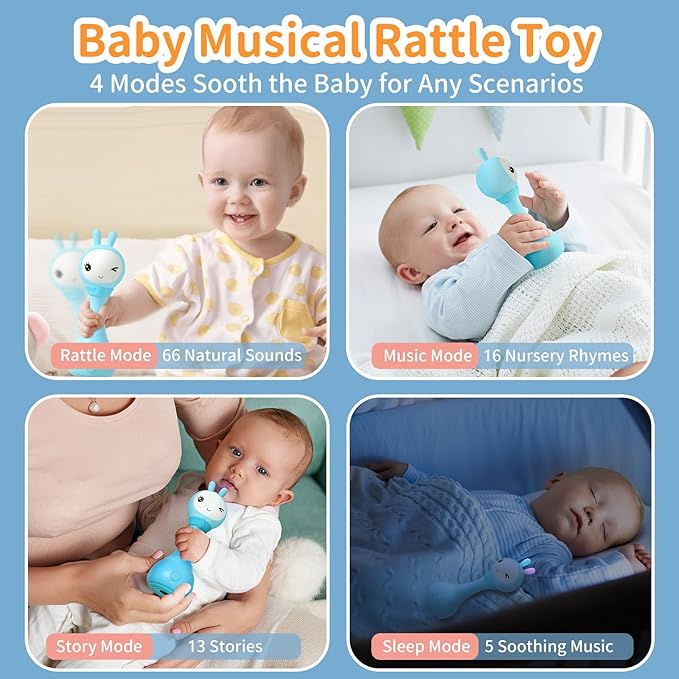 alilo Yoyo Talking Bunny Baby Singing Musical Rattle, Mimicking Toys Repeats What You Say, Preloaded 90+ Audio Content, ABC/Number/Notes Learning Toys for Toddlers Infant Newborn Boy Girl Gifts
