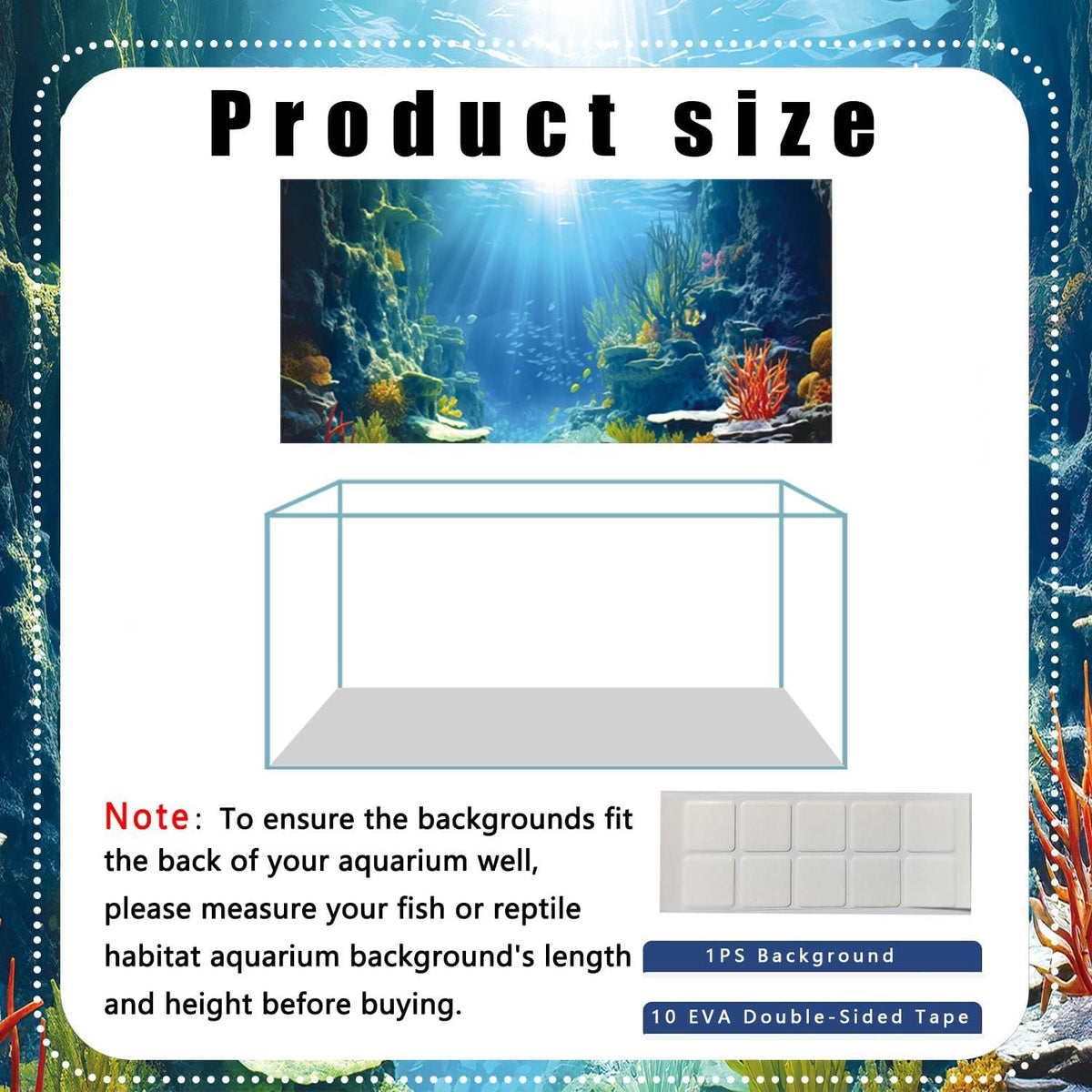 30X18IN Blue Sea Floor Aquarium Background, Natural Underwater World 3D Effect Fish Tank Decorations Background, Art Terrarium Background with 8 EVA Double-Sided Tape