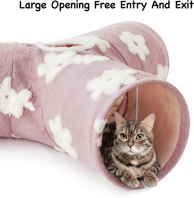 Tempcore Flannel Pet Cat Tunnel Tube Cat Toys 3 Way Collapsible, Cat Tunnels for Indoor Cats, Kitty Tunnel Bored Pet Toys Peek Hole Toy Ball Puppy, Kitty, Kitten, Rabbit Daisy Burlwood