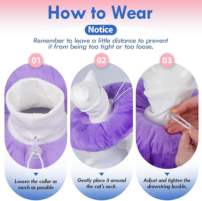 Adjustable Cat Neck Cone, Comfortable Elizabethan Recovery Collar After Surgery to Prevent Licking Wound, Ideal for Skin Disease, Deworming, Protective Pet Cone, Purple Medium