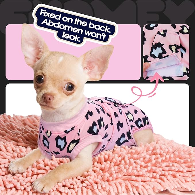 FUAMEY Recovery Suit for Dogs After Surgery,Soft Breathable Dog Bodysuit E-Collar & Cone Alternative Surgical Suit,Male Female Dog Neuter Spay Suits Anti Licking Wounds Onesie Pink Leopard L
