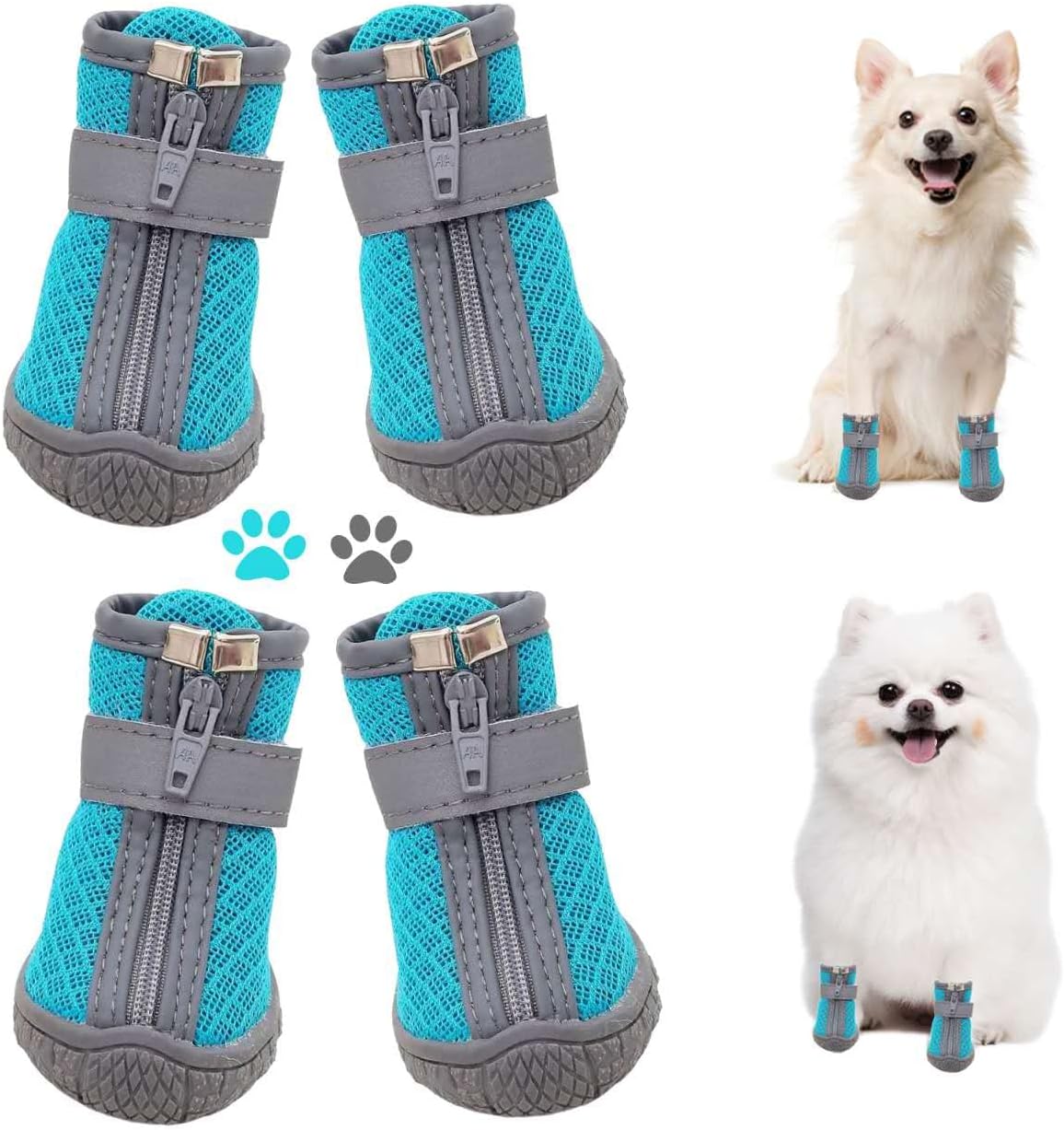 Dog Shoes for Small Dogs, Puppy Dog Boots & Paw Protector for Winter Snow Day, Summer Hot Pavement, Waterproof in Rain Weather, Ourdoor Hiking, Indoor Hardfloors with Anti Slip Sole 4PCS