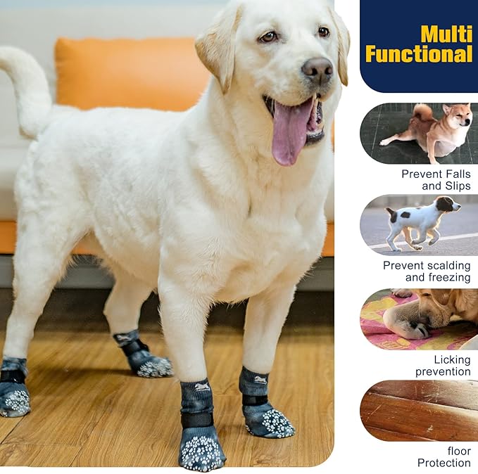 EXPAWLORER Anti Slip Dog Socks to Prevent Licking Paws, Dog Shoes for Hot Pavement, Dog Booties for Small Medium Large Senior Dogs, Traction Control Dog Boots & Paw Protectors for Hardwood Floors