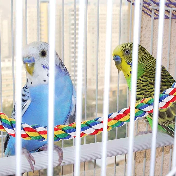 iplusmile Bird Rope Perches Toys for Parrots, Birdcage Spiral Swing Bungee Colorful Rope Toy for Parrots, Cockatiels, Parakeets, Budgie Cages Accessories (40inch)