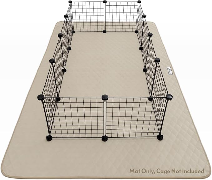 Paw Inspired Playpen Mat, Super Absorbent Fleece Cage Liner with Non-Slip Bottom, Waterproof Pet Play Pen Pad for Dogs, Rabbits, Guinea Pigs, Hamsters, Small Animals (Tan, 80x50 Inch Rectangular)