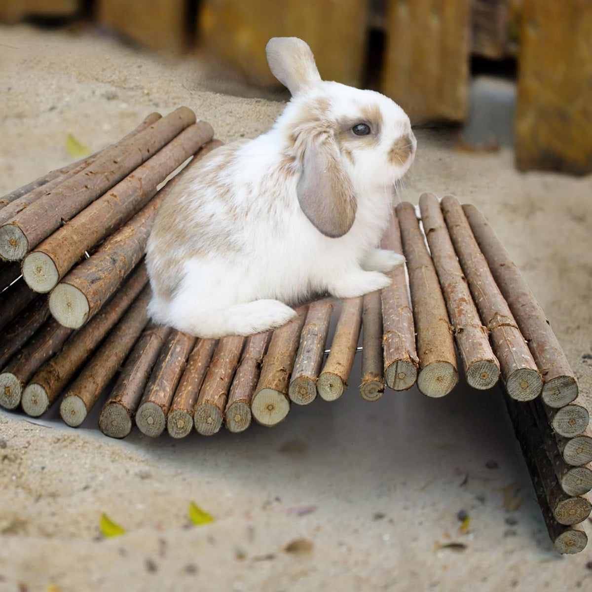 kathson Rabbit Bridge Wooden Hamster Climbing Tunnel Bunny Extra Large Ladder Wood Flexible Hideout for Guinea Pig Chinchilla Ferret Hedgehog Rat Squirrel and Other Rodents(26 x 16 in)