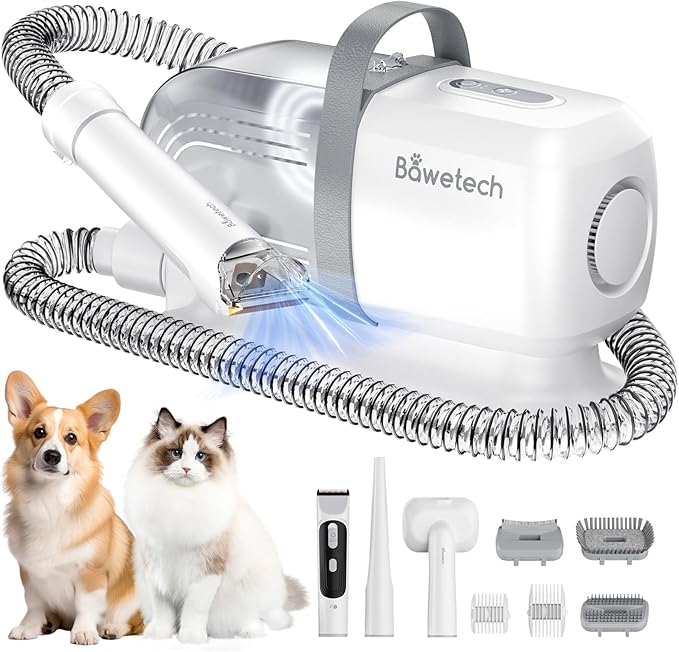 Dog Grooming Vacuum, Bawetech B2 5-in-1 Pet Grooming Kit with Dog Clipper, 11000Pa Suction | 2L Capacity | 113℉ Dryer | Low Noise Pet Hair Removal Tool Pet Supplies, 2025 Upgraded