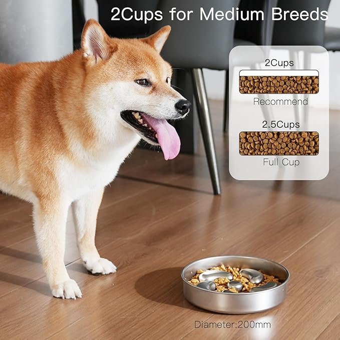 2Pack Slow Feeder Dog Bowls, Double-Layer Food-Grade Stainless Steel, Heavy Duty with Non-Slip Rubber Base, 2Cups Capacity for Small and Medium Dogs to Slow Down Eating