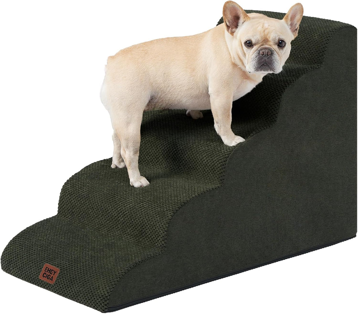 EHEYCIGA Curved Dog Stairs Ramp for High Beds 22.6" H, 5-Step Dog Steps for Small Dogs and Cats, Pet Stairs for High Bed Climbing, Non-Slip Balanced Pet Step Indoor, Olive Green