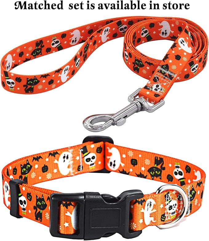 Halloween Dog Collar - Pumpkin Bat Ghost Pattern - Adjustable for Small Medium Large Dogs(Halloween,L)