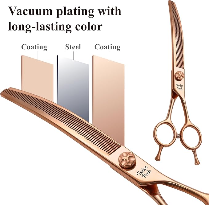 Fenice Peak Professional Dog Grooming Scissors Pet Curved Thinning Shears 7.0'' Extremely Sharp Blades 440C Steel Thinning Scissors Durable Smooth Motion & Fine Cut for Dogs and Cats