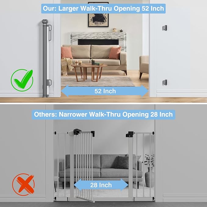 PRObebi Retractable Baby & Dog Gate - Extends to 54" Wide, 34" Tall - Stair, Doorway & Hallway Use