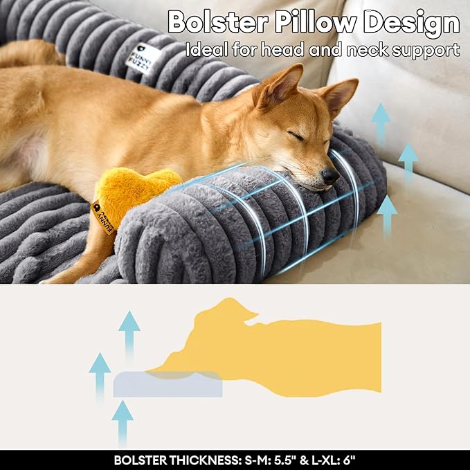 FUNNY FUZZY Pet Couch Cover for Sofa, Calming Dog Bed for Couch, Fluffy Plush Dog Couch Mat for Furniture Protector for Large Medium Small Dogs and Cats, Dark Grey