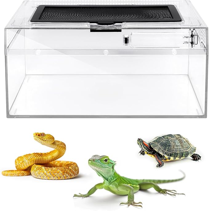 AZV Reptile PC Tank Terrarium Amphibian Turtle Tank Starter Kit Habitat Enclosure Cage 7x11x5 inch for breeding Lizards,Turtles,Corn Snakes,Chameleons,Frog,Crested Leopard Geckos,Spider,Hermit Crab