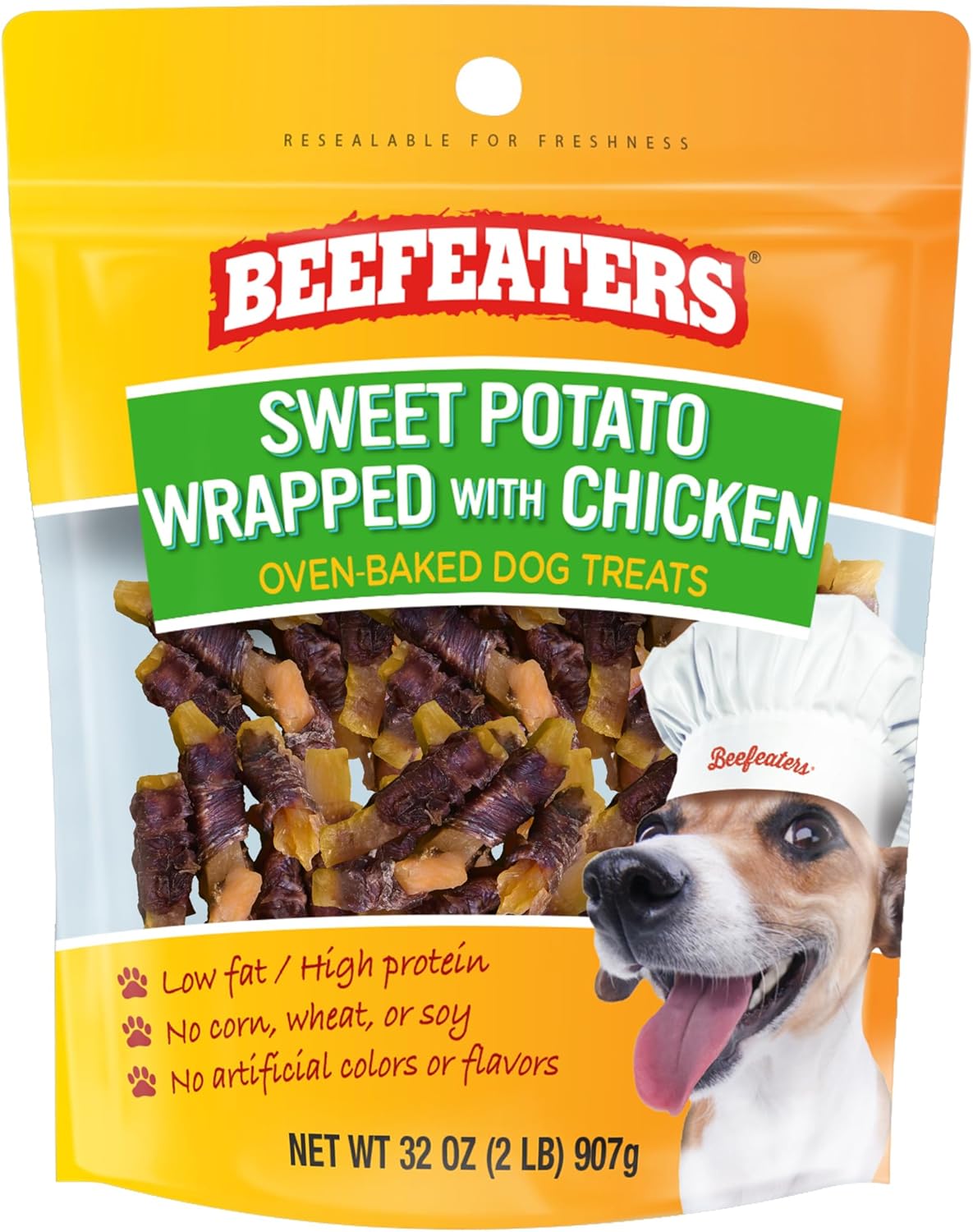 Beefeaters Sweet Potato Wrap with Chicken – Dog Treat. No Corn, Wheat, Soy or Gluten, Low Fat, Whole Muscle Jerky, Ideal for Training & Snacks