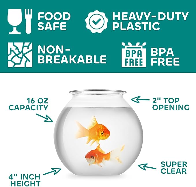 JoyServe 16 Oz Plastic Fish Bowl (12 Pack) 4 Inch Heavy Duty Plastic Ivy Bowls, for Candy, Carnival Games, Prizes, Centerpieces and Party Decoration Supplies, BPA-Free