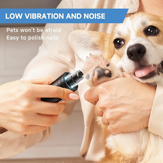Dog Nail Grinder Quiet 2-Speed Pet Nail Grinder with 3 Led Lights and 3 Ports Rechargeable Electric Dog Nail Trimmer for Large and Small Dogs/Cats and Small Animals Safe (Black)