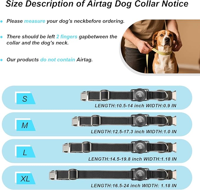 Waterproof Airtag Dog Collar - Nylon Collar with Durable Airtag Holder, Reflective&Anti-Lost with Safety Metal Buckle, Soft Padded Adjustable for Small Medium Large Dogs Black XL