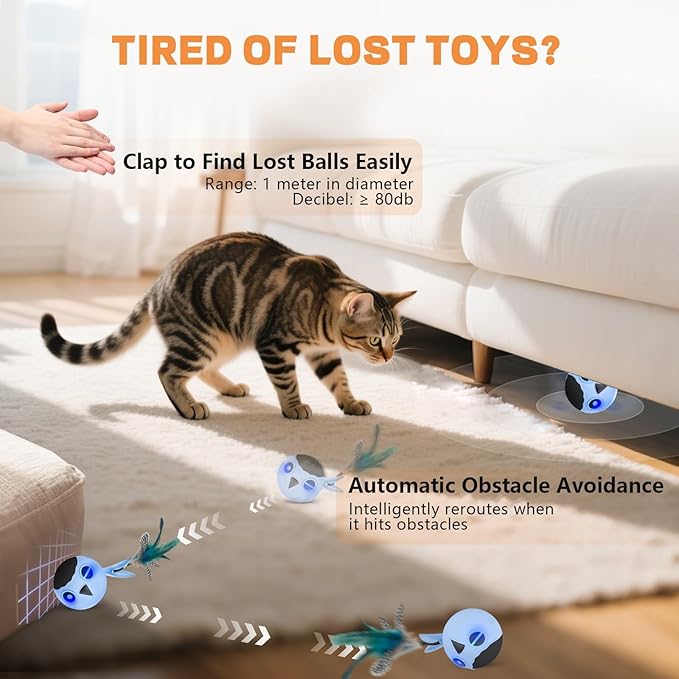 Cat Toys, Interactive Cat Toys for Indoor Cats, USB Rechargeable Electronic Smart Exercise Kitten Toy, Motion Chirping Activated Moving Ball (Blue)