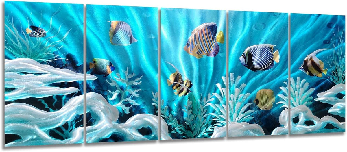SYGALLERIER Fish Metal Wall Art Hand Crafted Large 3D Sea Life Pictures Modern Abstract Coastal Aluminum Artwork Contemporary Sculpture for Living Room Bedroom Dinning Decor