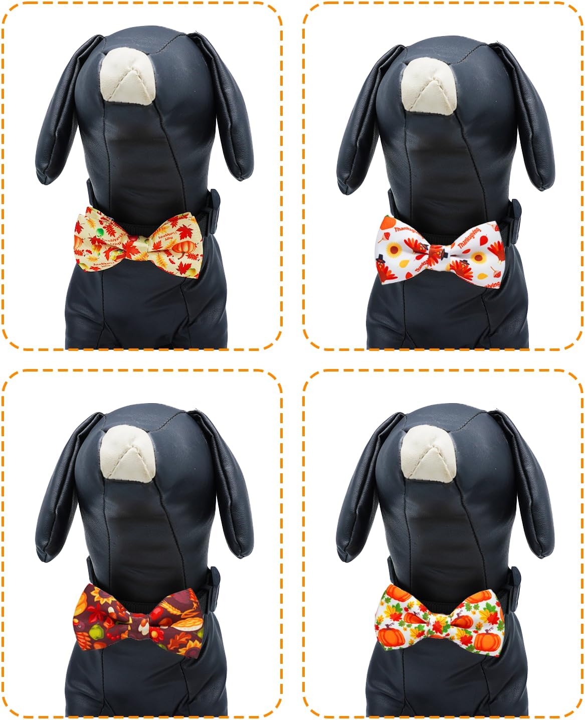 PET SHOW 10 Pack Thanksgiving Small Dog Bow Ties Sliding Collar Attachments Puppy Cats Pumpkin Turkey Patterns Bowties for Medium Dogs Fall Bowknots Party Holiday Pet Grooming Accessories(Small)