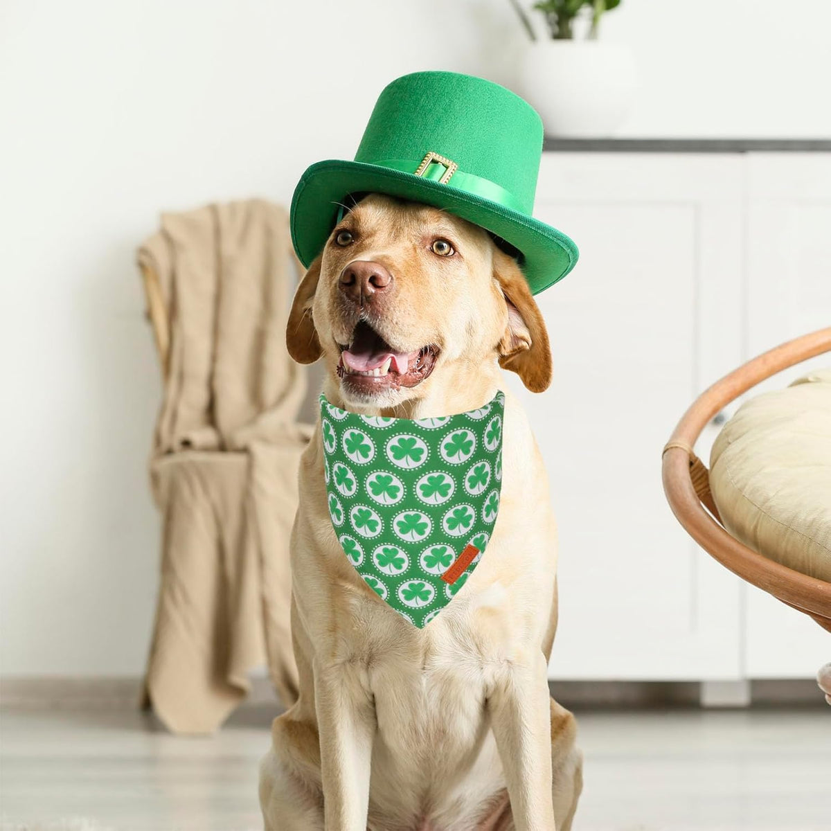 PTDECOR St.Patrick's Day Dog Bandana,Green Shamrock Reversible Holiday Dog Scarf, Multi Size, Triangle Irish Bandanas for Large and Extra Large Pets (X-Large)