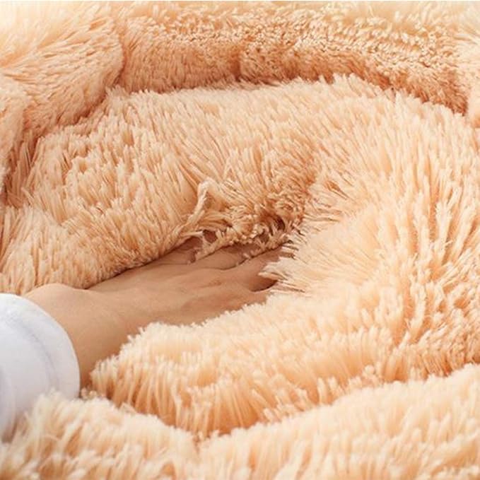 huraty Plush Calming Dog Bed, Faux Fur Donut Cuddler Bed for Cats, Anti-Skid & Anti-Anxiety, 20 Inch for Puppy and Kitties, Teal, S