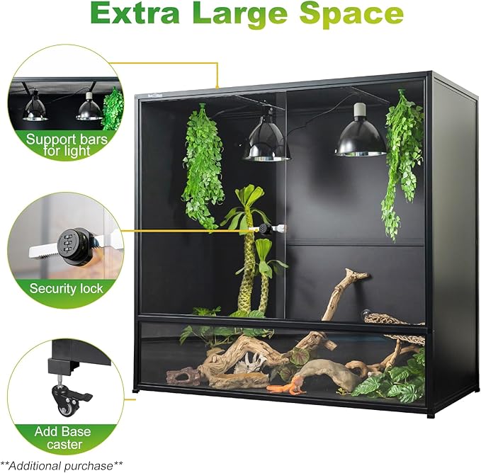Reptile Tank 230 Gallon, 48"x24"x46" Large Reptile Enclosure for Bearded Dragon and Ball Python, Extra Tall Snake Terrarium with Front Opening Tempered Glass Door, Combination Lock