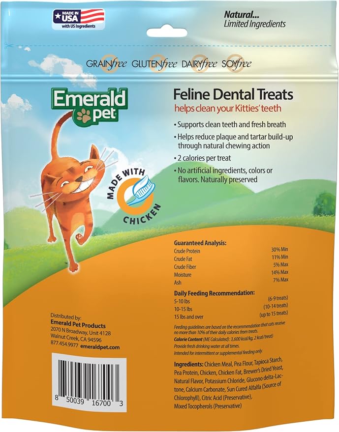 Feline Dental Treats — Tasty and Crunchy Cat Treats Grain Free — Natural Dental to Clean Teeth, Freshen Breath, and Reduce Plaque and Tartar Buildup — Chicken, 32 oz