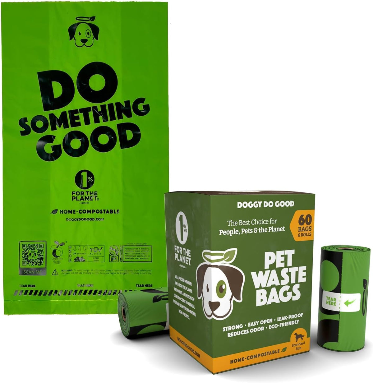 Doggy Do Good Poop Bags | Dog Waste Bags | Unscented, USDA Certified Biobased, Thick & Leak Proof, Easy Open | Standard Size | 60 Count