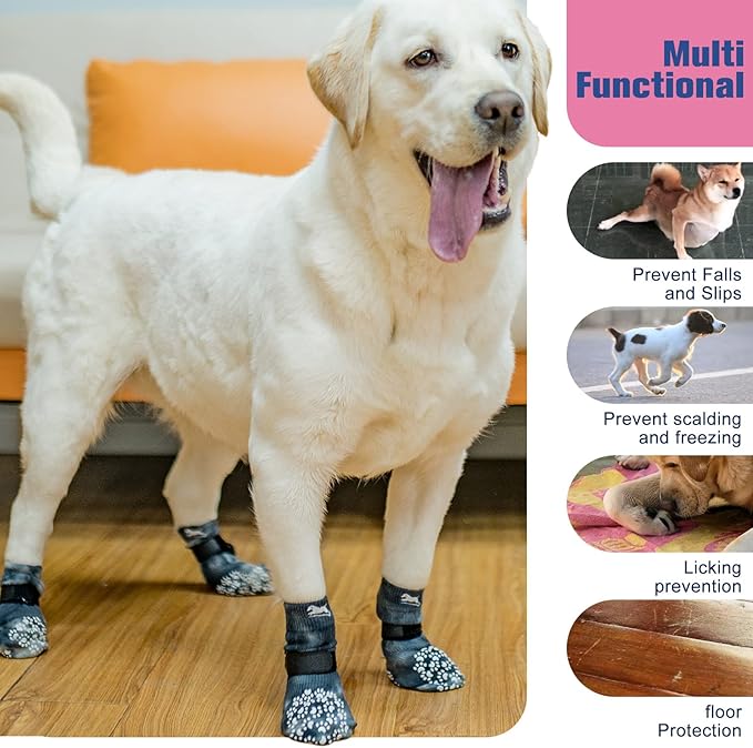 EXPAWLORER Anti Slip Dog Socks to Prevent Licking Paws, Dog Shoes for Hot Pavement, Dog Booties for Small Medium Large Senior Dogs, Traction Control Dog Boots & Paw Protectors for Hardwood Floors