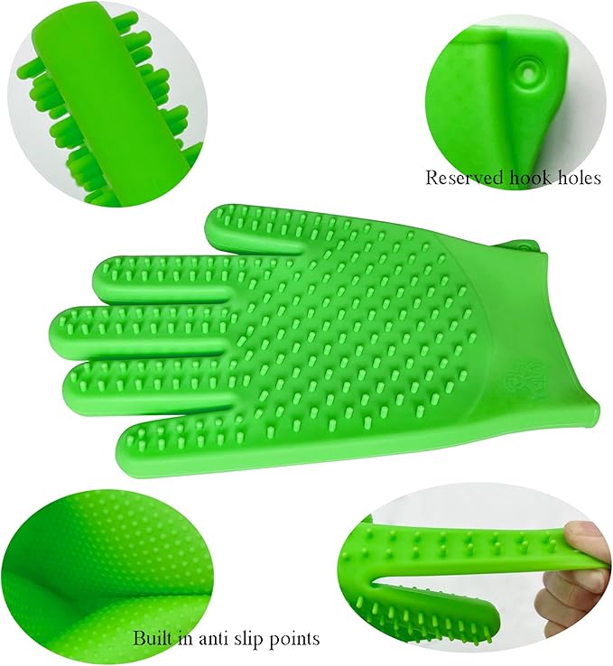 Pet Grooming Bath Gloves - Double-Sided Silicone Bathing & Massaging Brush Mitts Gentle Deshedding Loose Hair Removal Tool for Long and Short Haired Dogs & Cats - 2 Pack