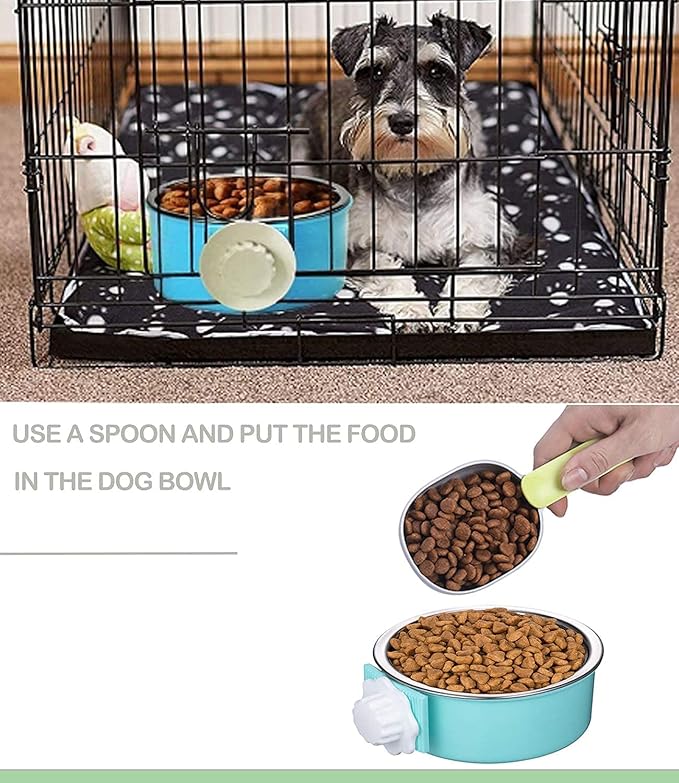 4 Pieces Crate Dog Bowl, Removable Stainless Steel Pet Kennel Hanging Food Water Feeder Bowl Cage Coop Cup for Puppy Medium Dog Cat Rabbit Ferret Bird